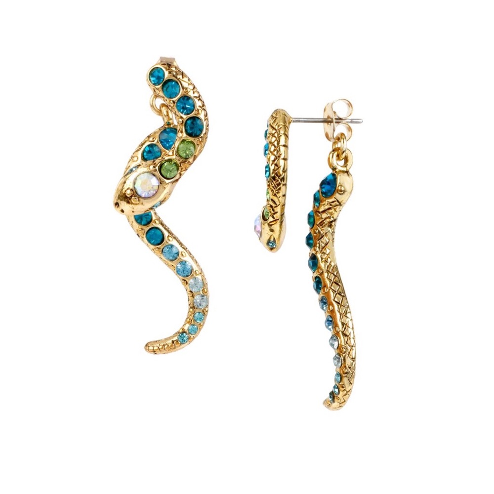 Betsey Johnson Gold-Tone,Crystal Snake Earrings